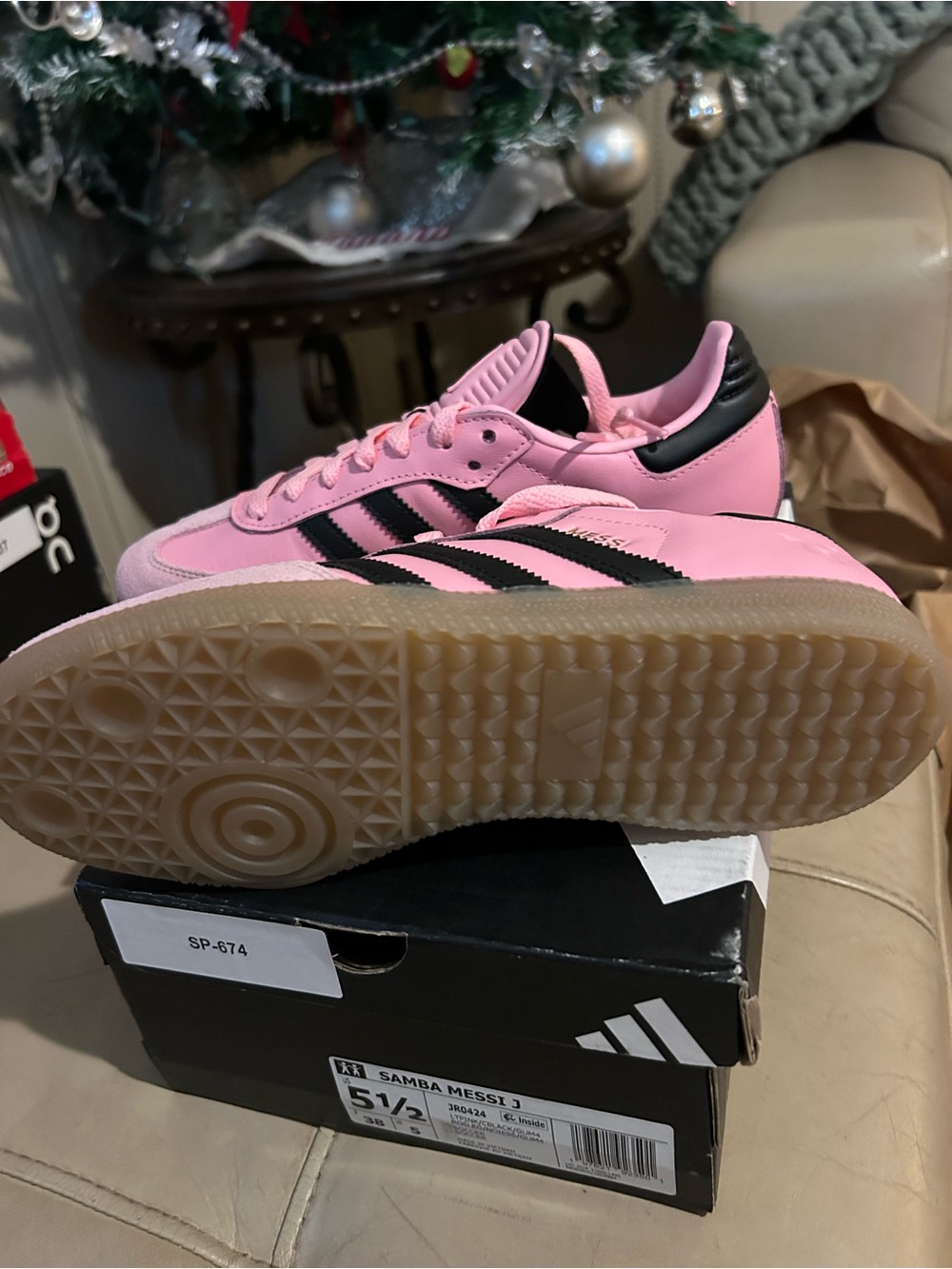 Women’s Adidas Pink and Black Samba Messi J Sneakers - Picture 4 of 6